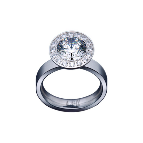 B.Tiff Aŭreolo 2 ct Round Halo Engagement Ring & Eternity Band Set