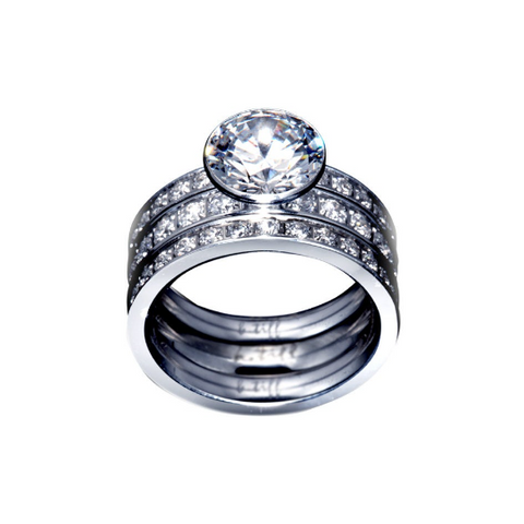 B.Tiff 2 ct Solitaire Pave Engagement Ring & Eternity Bands Set