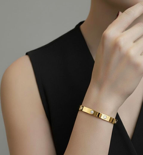 BG808GP B.Tiff 8-Stone Bold High Polish Gold Bangle Bracelet