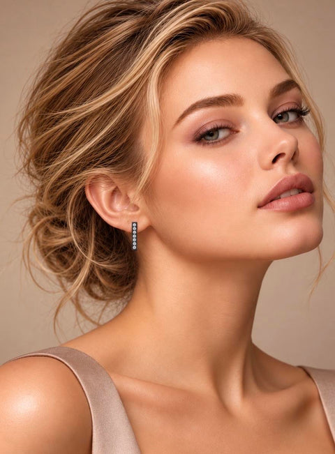 ER107B B.Tiff Black 9-Stone Short Bar Earrings