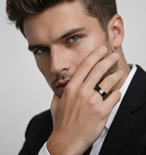 RG114B B.Tiff 1 ct Princess Cut Black Solitaire Ring [Wide Band]