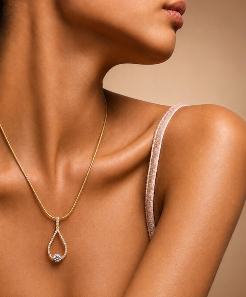 PT306G B.Tiff Gold 1 ct Solitaire Pave Larme Pendant Necklace