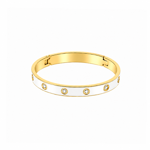 BG808EWG B.Tiff 8-Stone Bold White Enameled Gold Bangle Bracelet