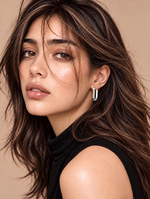 ER081W B.Tiff Pavé Padlock Hoop Earrings