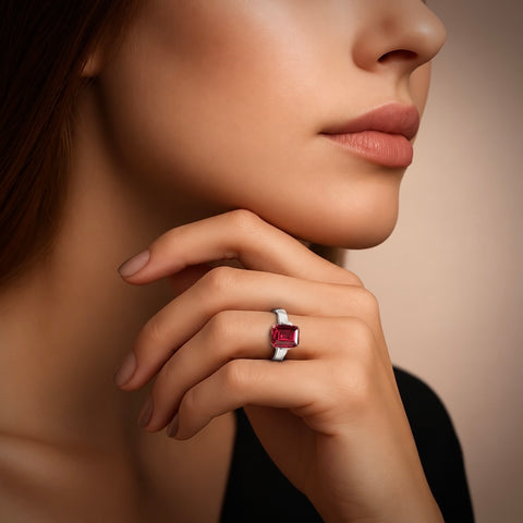 RG210R B.Tiff 3 ct Red Emerald Cut Engagement Ring
