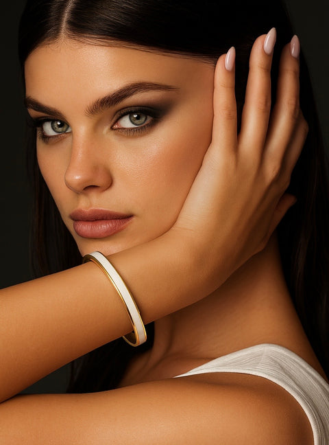 BG301GW B.Tiff "The Hamptons" White Enamel Gold Bangle Bracelet