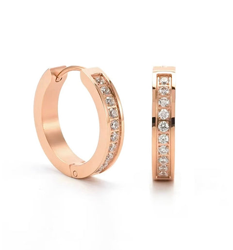 ER433RG B.Tiff Rose Gold Pavé 20-Stone Hoop Earrings