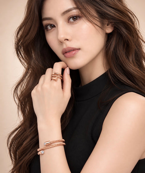 BG003RG B.Tiff Double Wrapped Cable Rose Gold Bangle Bracelet