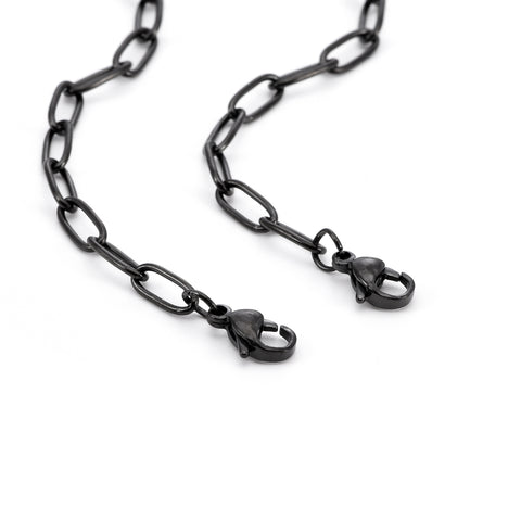 C400B B.Tiff Black 2 Clasps Oval Paperclip Link Chain Necklace