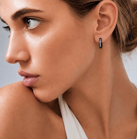 ER305B B.Tiff Black Pavé 18-Stone Hoop Earrings