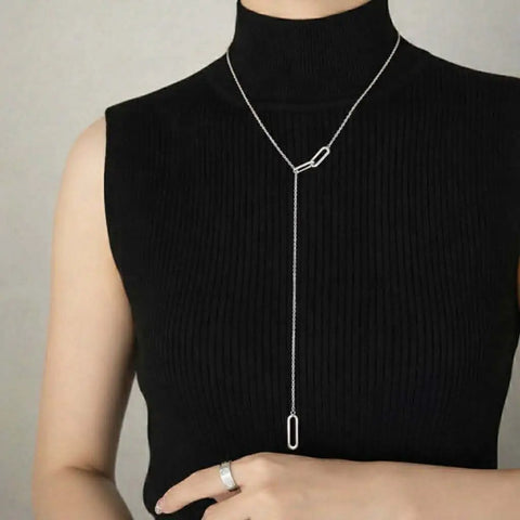 PT330W B.Tiff Adjustable Rolo Lariat Chain Necklace with Paperclip Links