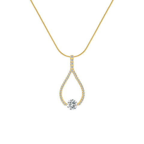 PT306G B.Tiff Gold 1 ct Solitaire Pave Larme Pendant Necklace