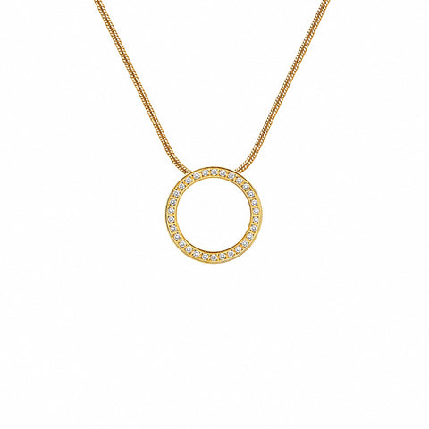 PT800GW B.Tiff White Enamel Gold Pavé 30-Stone Halo Pendant Necklace