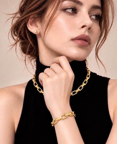 C010G B.Tiff Gold High Polish Edge Paperclip Link Necklace