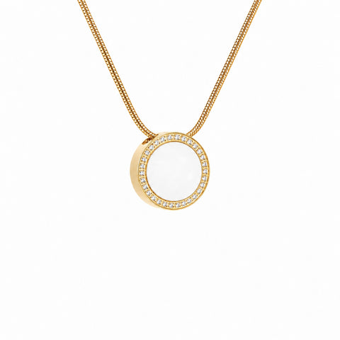 PT800GW B.Tiff White Enamel Gold Pavé 30-Stone Halo Pendant Necklace