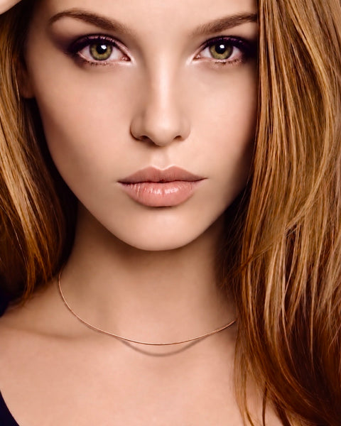 C015RG Rose Gold Structured Wire Choker Chain Necklace/ 1.2mm (An exclusive clasp design)