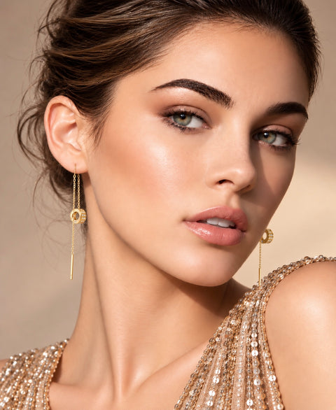 ER228G B.Tiff Gold Thread Dangling Pavé Circle Earrings