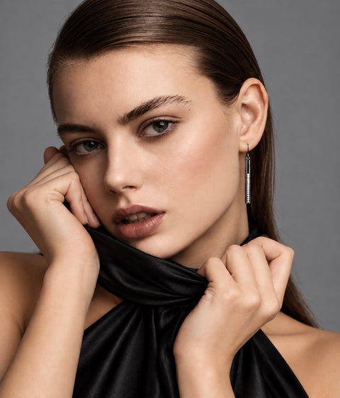 ER318B B.Tiff Black Pavé 14-Stone Dangling Bar Earrings