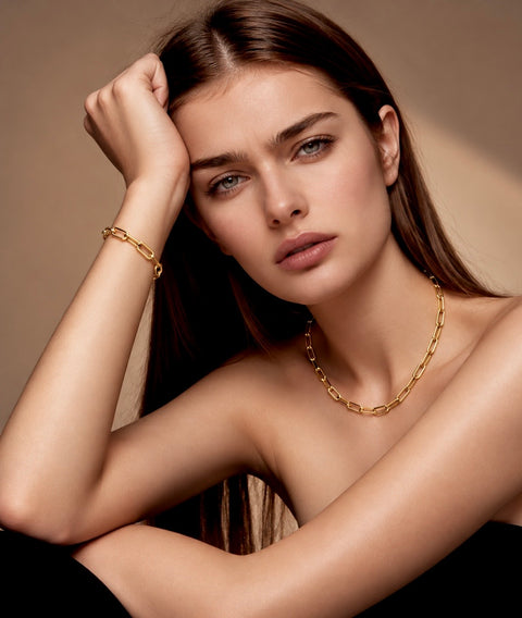 C860G B.Tiff "Jemma" Paperclip Flat Long Adjustable Link Gold Plated Necklace