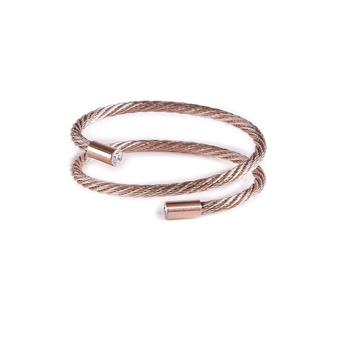BG003RG B.Tiff Double Wrapped Cable Rose Gold Bangle Bracelet