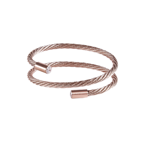 BG003RG B.Tiff Double Wrapped Cable Rose Gold Bangle Bracelet