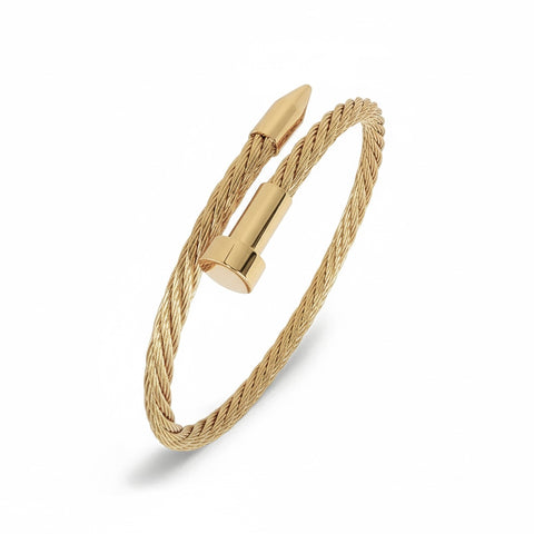 B.Tiff BG004G Gold cable bracelet standing up diagonally on a white background