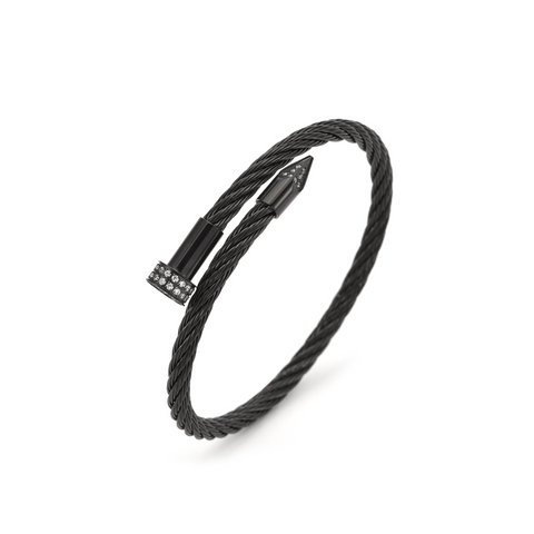 BG005B B.Tiff Black Pavé Pointe Cable Bangle Bracelet