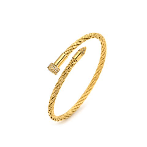 BG005G B.Tiff Gold Pavé Pointe Cable Bangle Bracelet