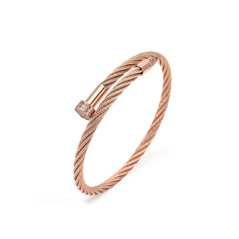 BG005RG B.Tiff Rose Gold Pavé Pointe Cable Bangle Bracelet