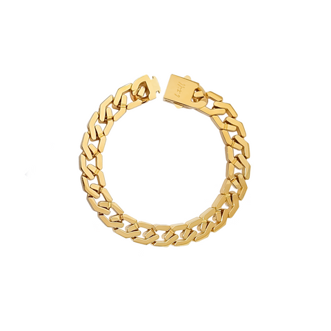 BG100G B.Tiff High Polish Gold Flat Angular Cuban Link Bracelet