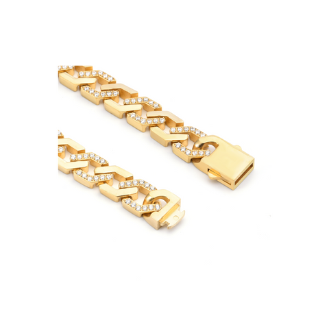 BG101G B.Tiff Pavé High Polish Gold Flat Angular Cuban Link Bracelet