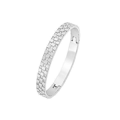 B.Tiff BG104W Trellis Silver bangle bracelet with diamond accents on a white background