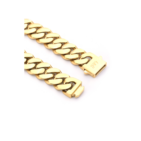 BG160G B.Tiff High Polish 16mm Gold Flat Cuban Link Bracelet