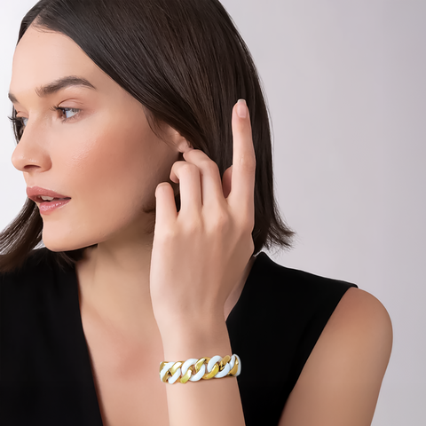 BG160GW B.Tiff High Polish 16mm Gold & White Flat Cuban Link Bracelet