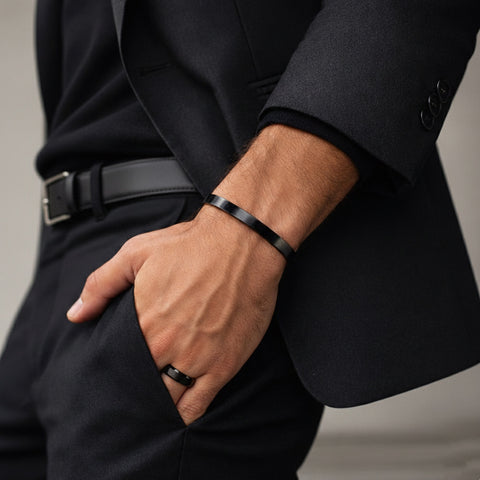 BG300B B.Tiff Simplicity Narrow Matte Black Bangle Bracelet