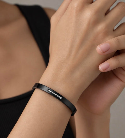 BG309B B.Tiff Black 9-Stone Pave Bangle Bracelet
