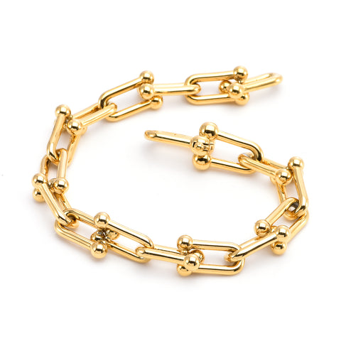 BG525G B.Tiff Horseshoe Link Gold Chain Bracelet