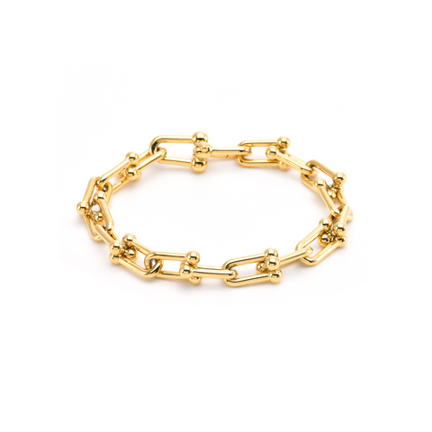 BG525G B.Tiff Horseshoe Link Gold Chain Bracelet