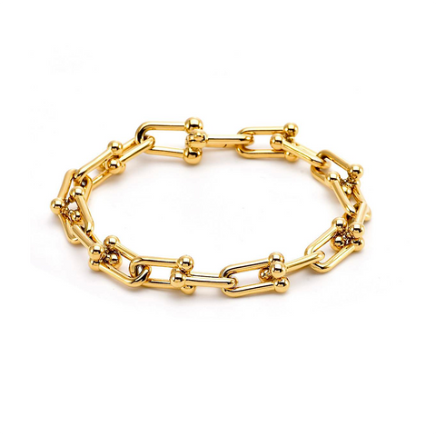 BG525G B.Tiff Horseshoe Link Gold Chain Bracelet