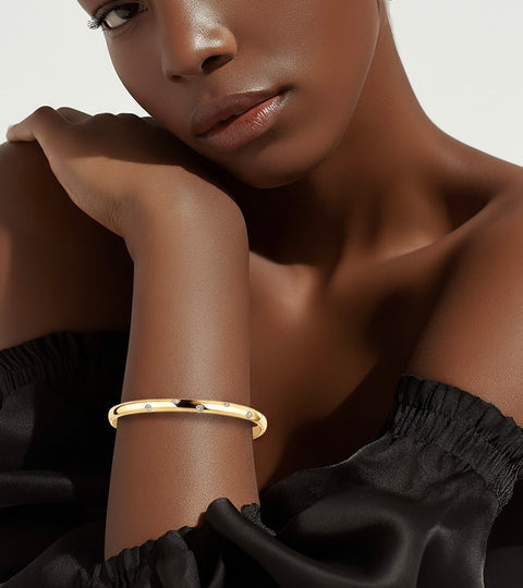 BG608G B.Tiff High Polish Gold 8-Stone Starlight Pave Adjustable Bangle Cuff
