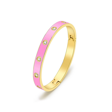 BG808EPG B.Tiff 8-Stone BARBIE Pink Enameled Gold Bangle Bracelet