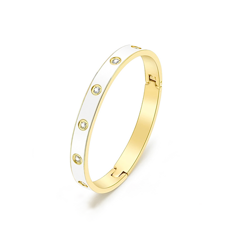 BG808EWG B.Tiff 8-Stone Bold White Enameled Gold Bangle Bracelet