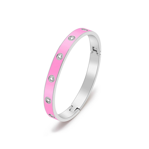 BG808EPW B.Tiff 8-Stone BARBIE Pink Enameled Stainless Steel Bangle Bracelet