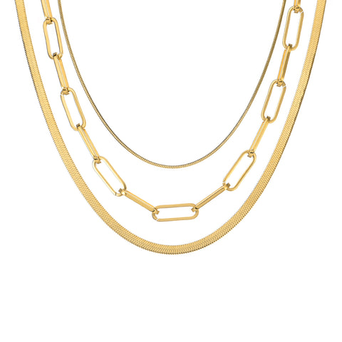 C001G B.Tiff Gold Octagonal Herringbone Chain Necklace