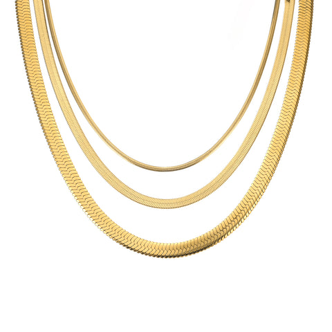 C006G B.Tiff 6mm Herringbone 18K Gold Plated Chain Necklace