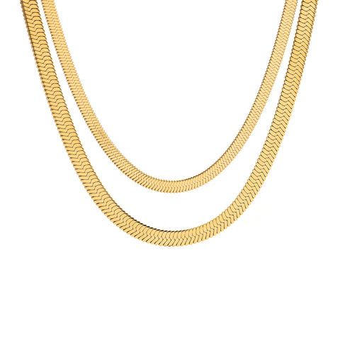 C006G B.Tiff 6mm Herringbone 18K Gold Plated Chain Necklace