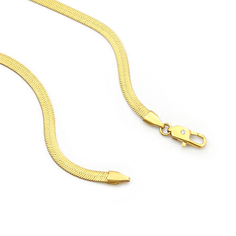 C004G B.Tiff 4mm Herringbone 18K Gold Plated Chain Necklace