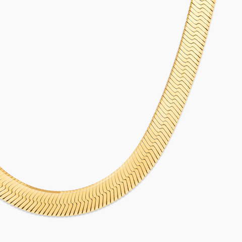 C006G B.Tiff 6mm Herringbone 18K Gold Plated Chain Necklace