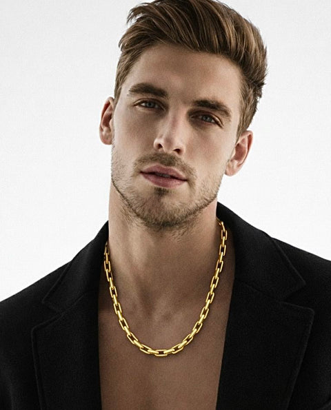 C010G B.Tiff Gold High Polish Edge Paperclip Link Necklace