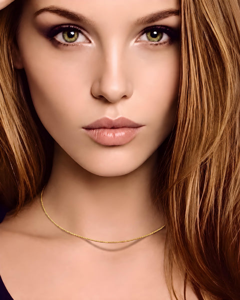 C015G Gold Structured Wire Choker Chain Necklace/ 1.2mm (An exclusive clasp design)